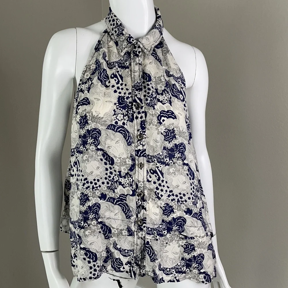 Anthropologie Blue and White Floral Blouse - Picture 4 of 4